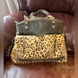 Myra Bag Leopard print cowhide, leather, and canvas Shoulder Bag
